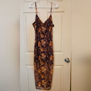 Rose Velvet Floral Mesh Midi Slip Dress Purple Orange Burnout Velvet